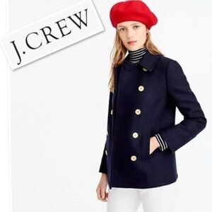 J.CREW Andover Wool-Cashmere Blend Double Brested Peacoat Jacket Black Size P0